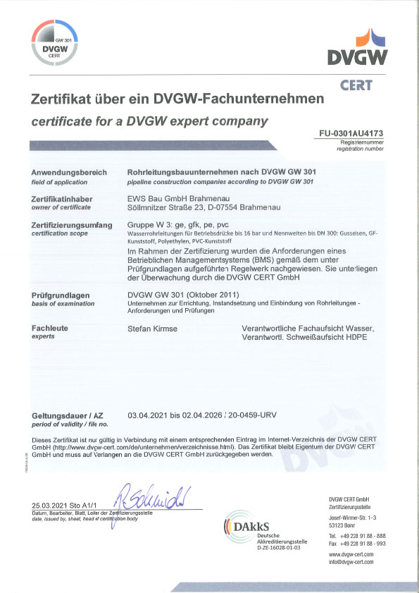 Zertifikat DVGW
